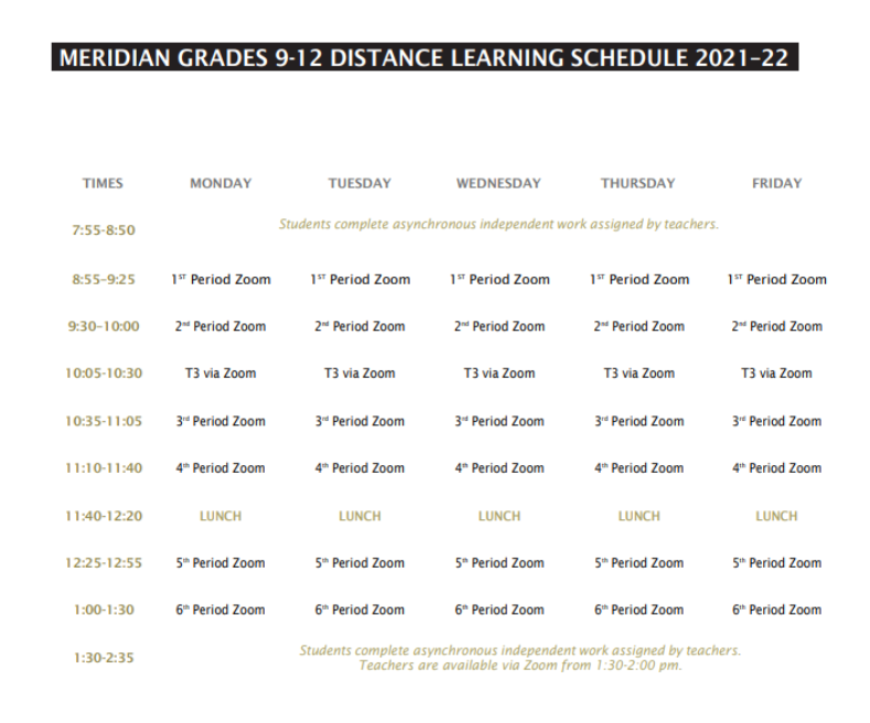 Distance learning schedule