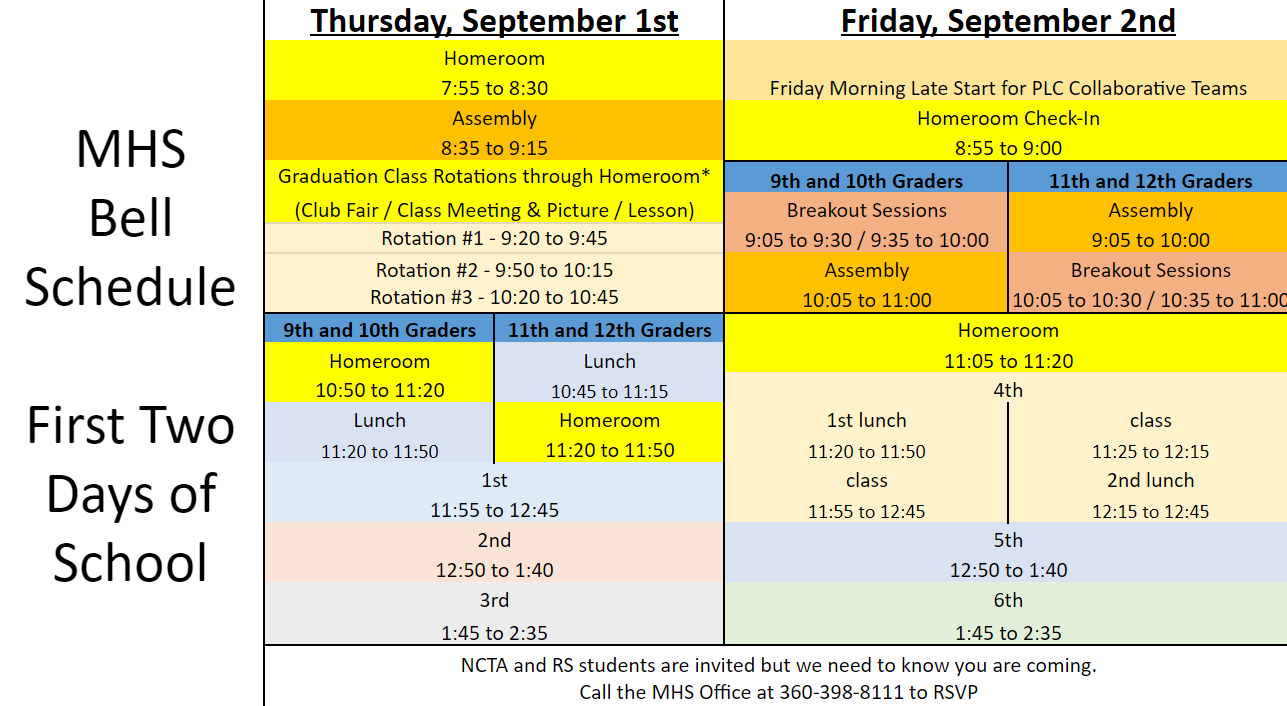 Sept 1 and 2 Schedule